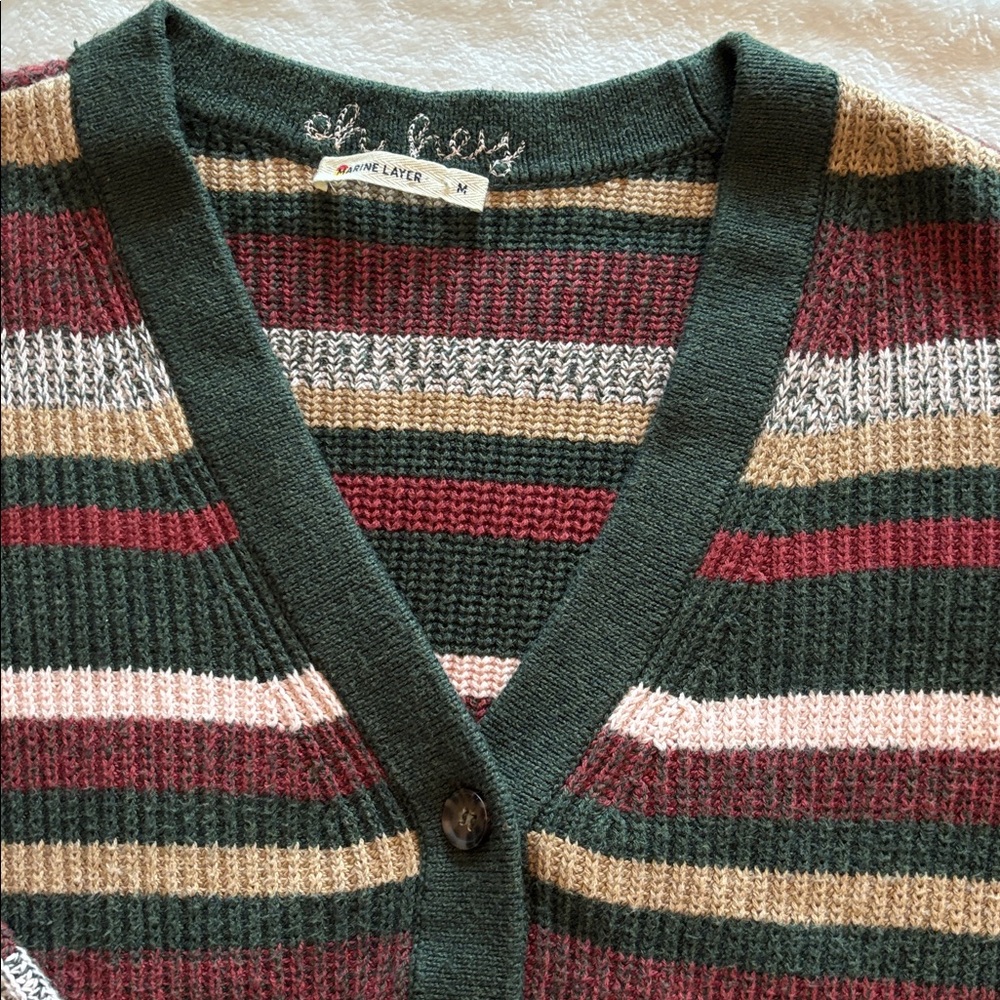 Marine Layer Striped V-Neck Cardigan Sweater M - Picture 2 of 8
